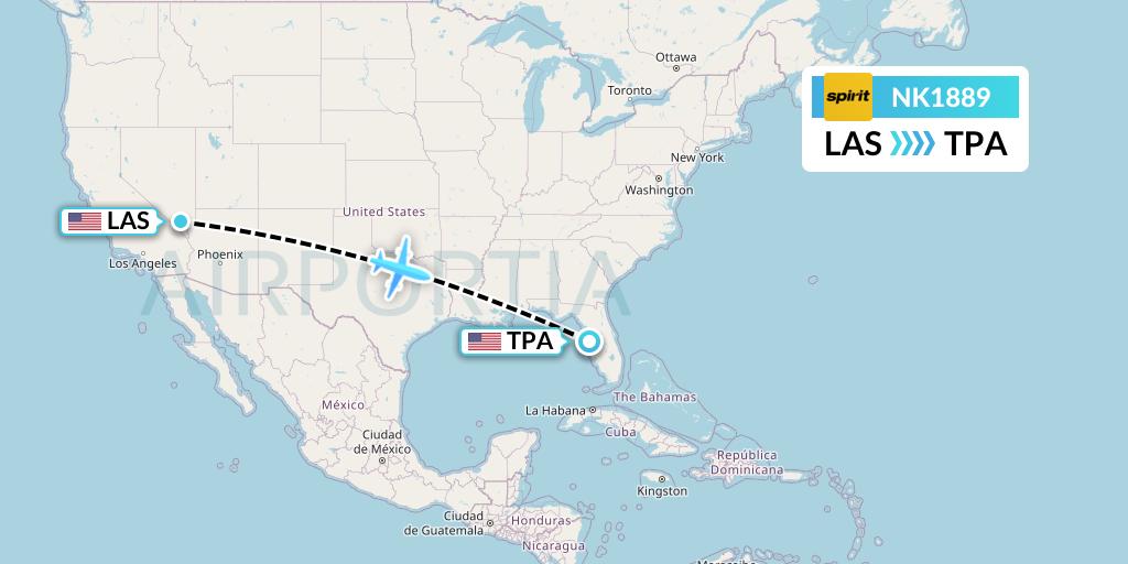NK1889 Spirit Airlines Flight Map: Las Vegas to Tampa