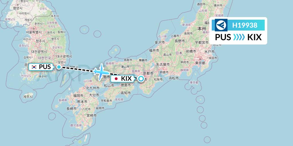 H19938 Hahn Air Systems Flight Map: Busan to Osaka
