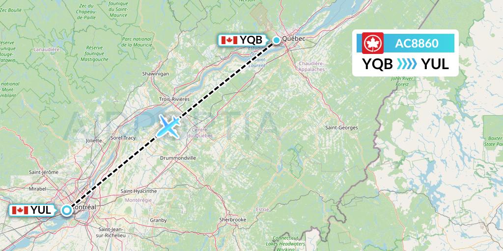 AC8860 Air Canada Flight Map: Quebec to Montreal