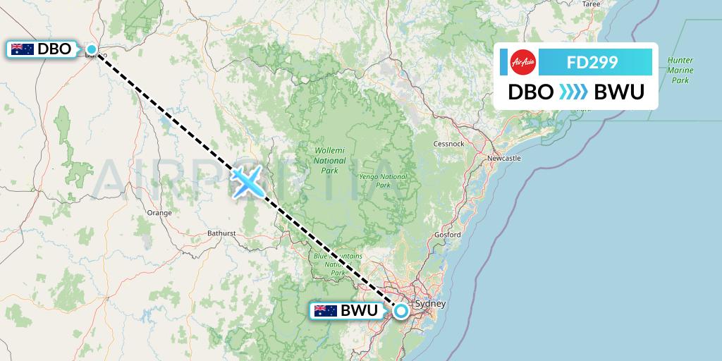 FD299 Thai AirAsia Flight Map: Dubbo to Bankstown