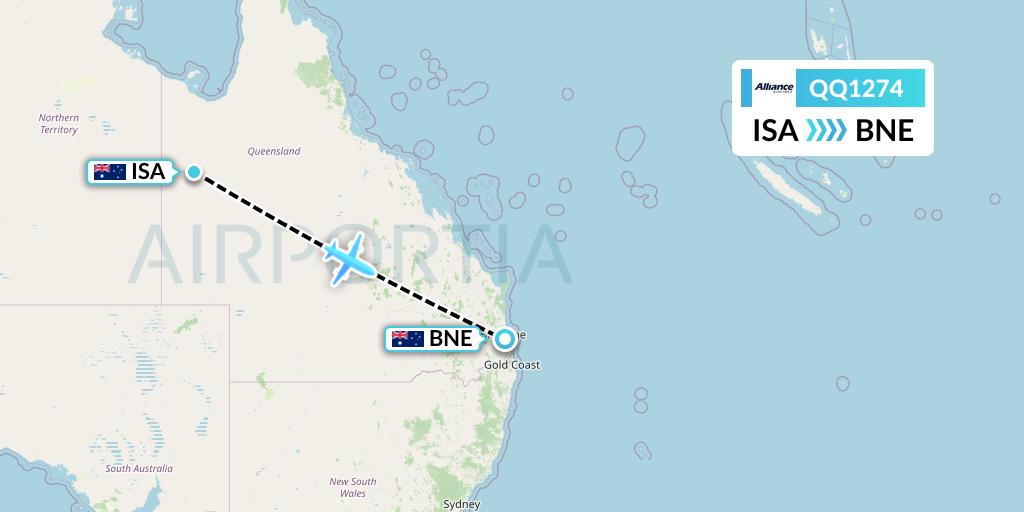 QQ1274 Alliance Airlines Flight Map: Mount Isa to Brisbane