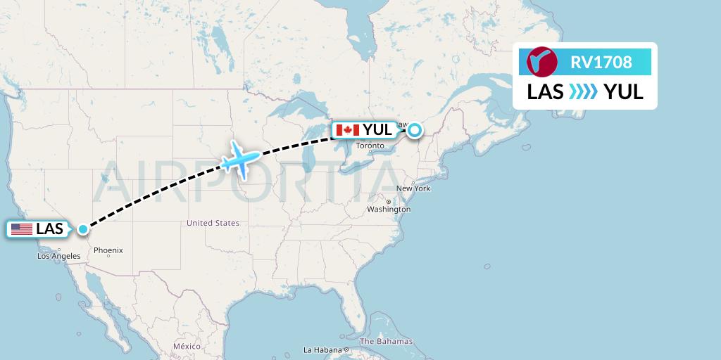 RV1708 Air Canada Rouge Flight Map: Las Vegas to Montreal