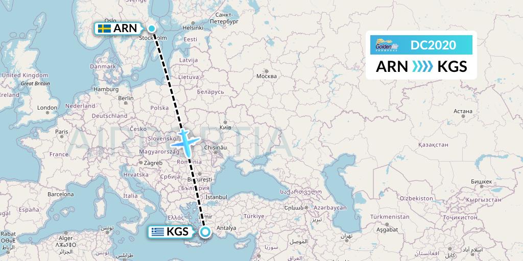 DC2020 Braathens Regional Flight Map: Stockholm to Kos