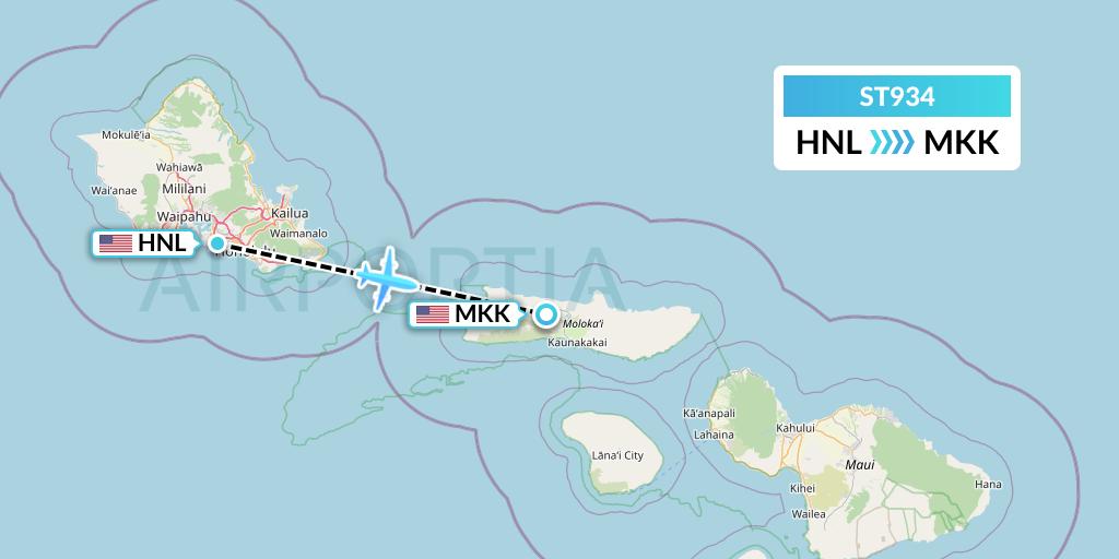 ST934 Air Thanlwin Flight Map: Honolulu to Kaunakakai