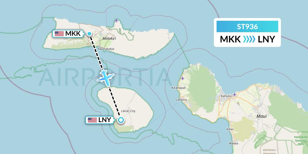 ST936 Air Thanlwin Flight Map: Kaunakakai to Lanai