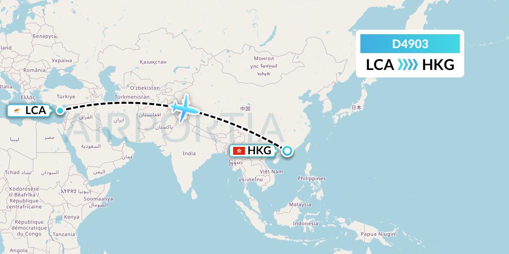 D4903 Dart Flight Map: Larnaca to Hong Kong