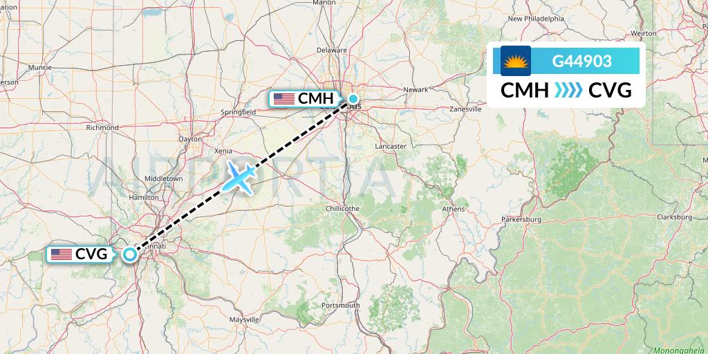 G44903 Allegiant Air Flight Map: Columbus to Cincinnati