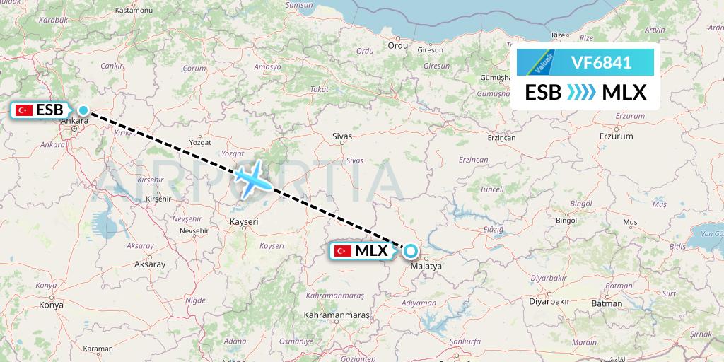 VF6841 ValuAir Flight Map: Ankara to Malatya