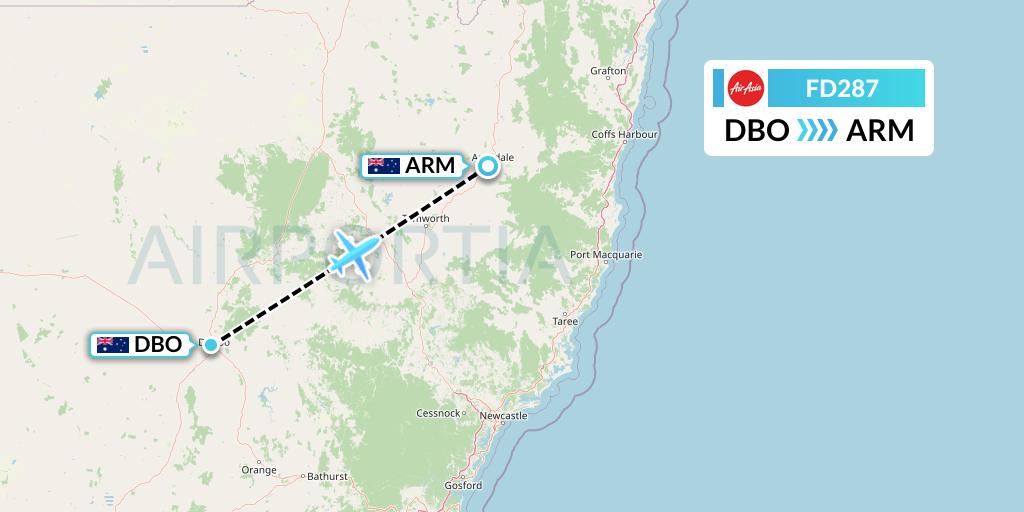 FD287 Thai AirAsia Flight Map: Dubbo to Armidale