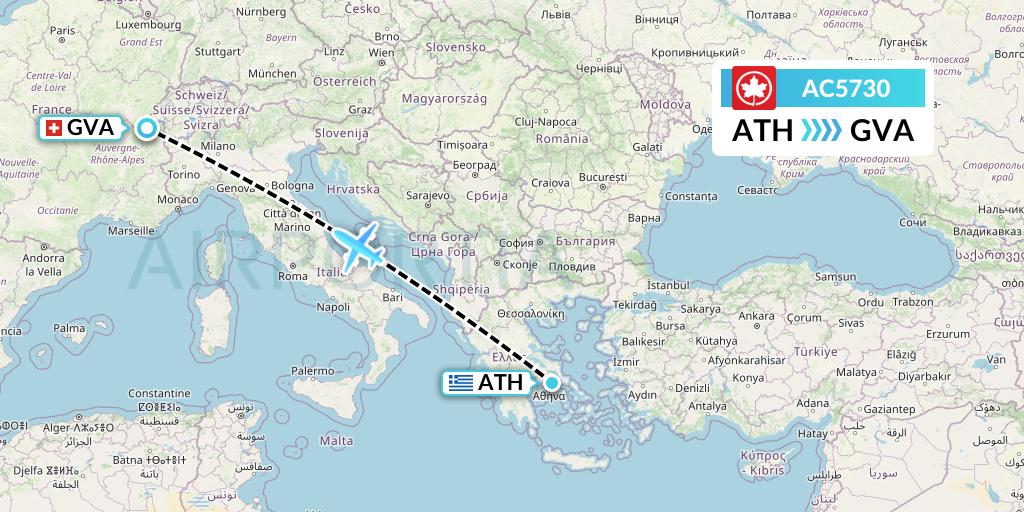 AC5730 Air Canada Flight Map: Athens to Geneva