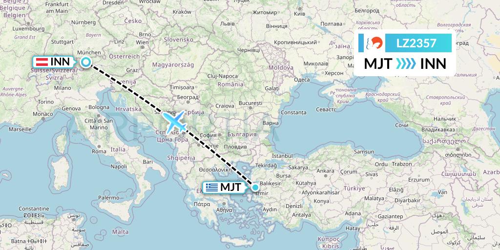 LZ2357 Air Link Flight Map: Mytilene to Innsbruck