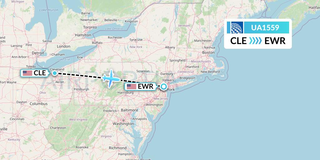 UA1559 United Airlines Flight Map: Cleveland to New York