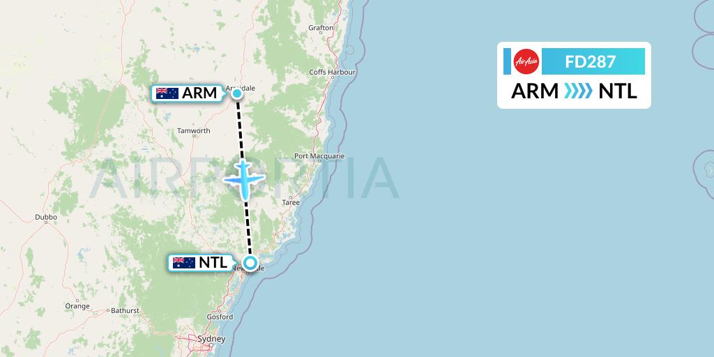FD287 Thai AirAsia Flight Map: Armidale to Newcastle