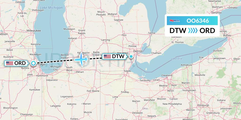 OO6346 SkyWest Airlines Flight Map: Detroit to Chicago