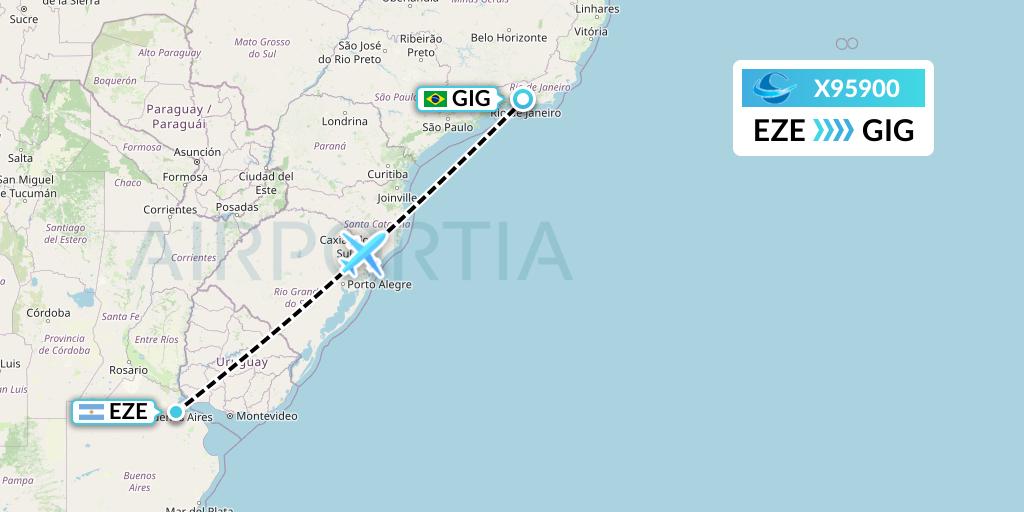 X95900 Avion Express Flight Map: Buenos Aires to Rio de Janeiro