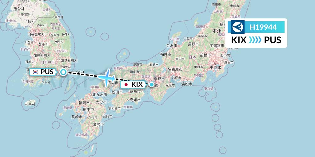 H19944 Hahn Air Systems Flight Map: Osaka to Busan