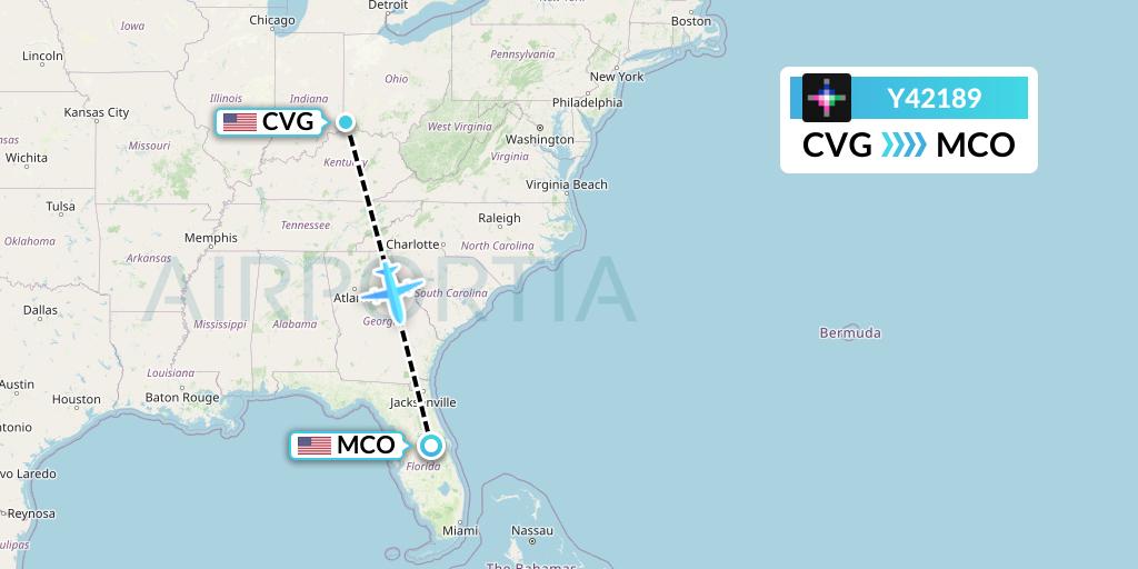 Y42189 Volaris Flight Map: Cincinnati to Orlando