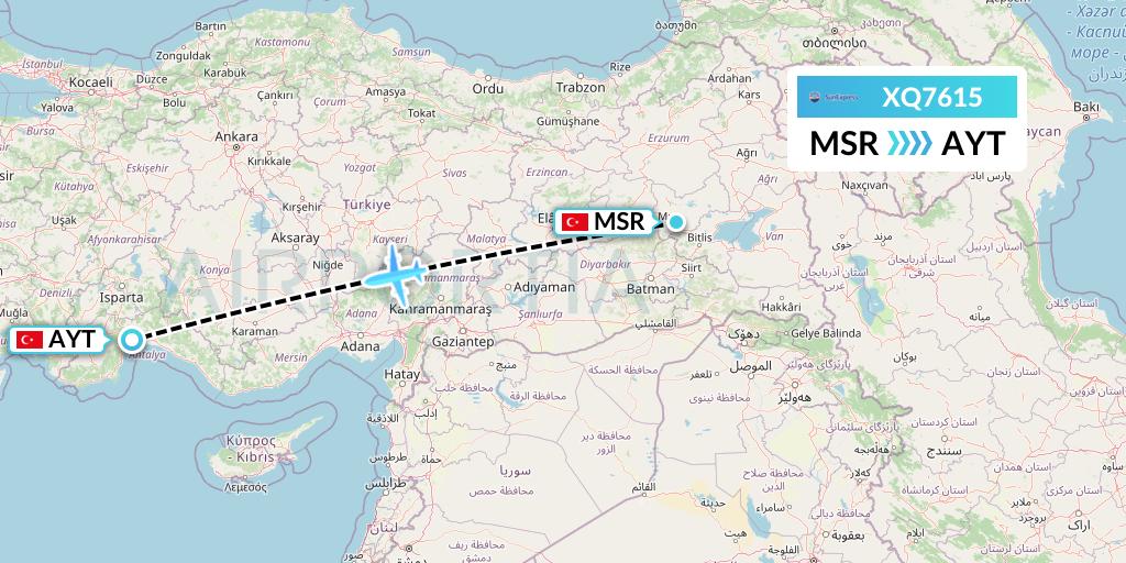 XQ7615 SunExpress Flight Map: Mus to Antalya