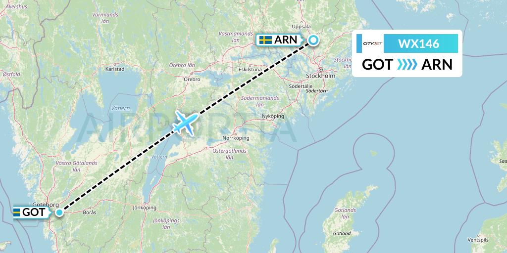 WX146 Cityjet Flight Map: Gothenburg to Stockholm