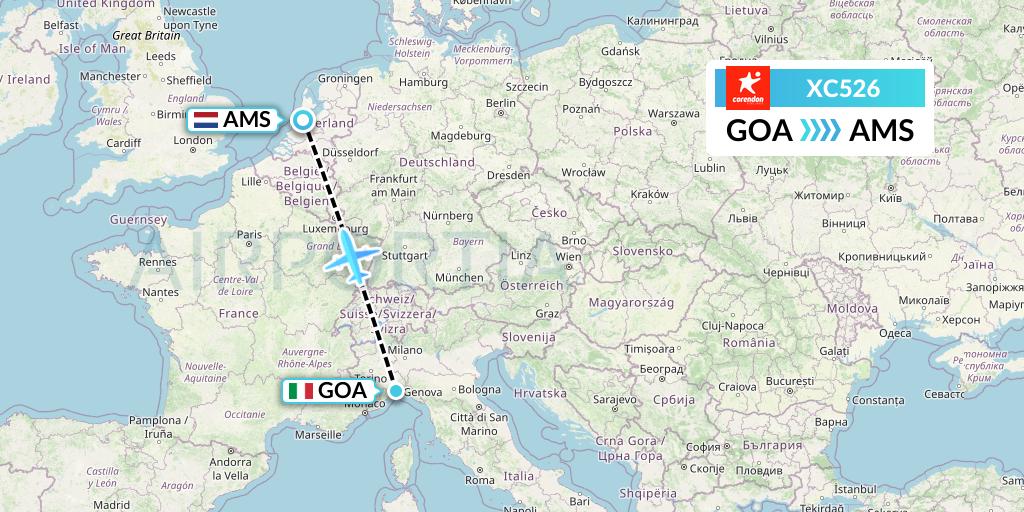 XC526 Corendon Airlines Flight Map: Genoa to Amsterdam