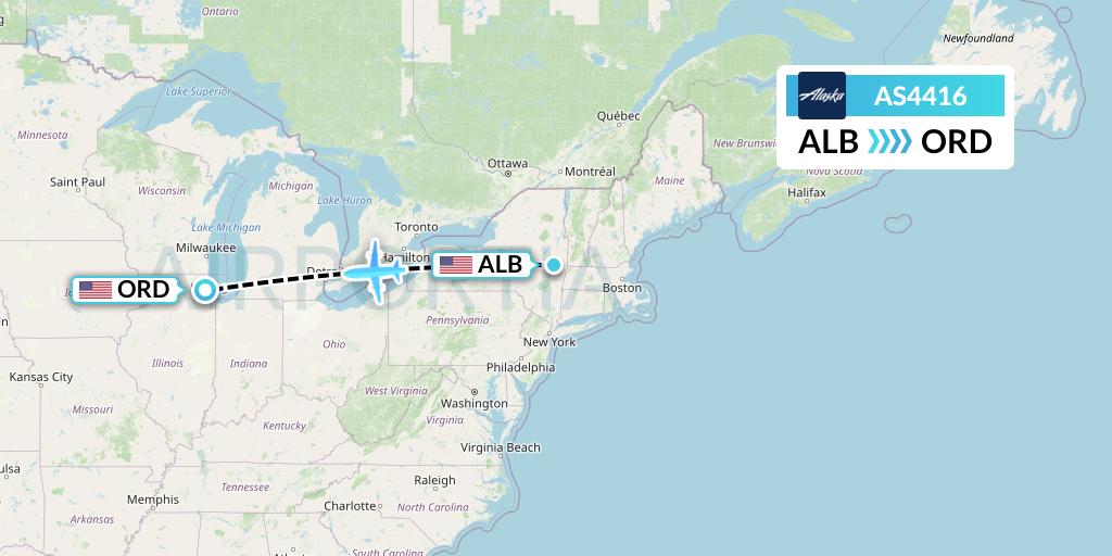 AS4416 Alaska Airlines Flight Map: Albany to Chicago
