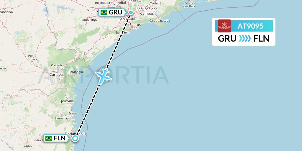 AT9095 Royal Air Maroc Flight Map: Sao Paulo to Florianopolis