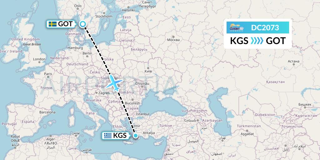 DC2073 Braathens Regional Flight Map: Kos to Gothenburg