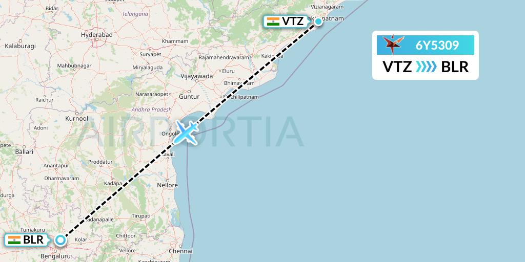 6Y5309 SmartLynx Flight Map: Visakhapatnam to Bangalore