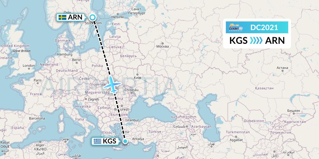 DC2021 Braathens Regional Flight Map: Kos to Stockholm