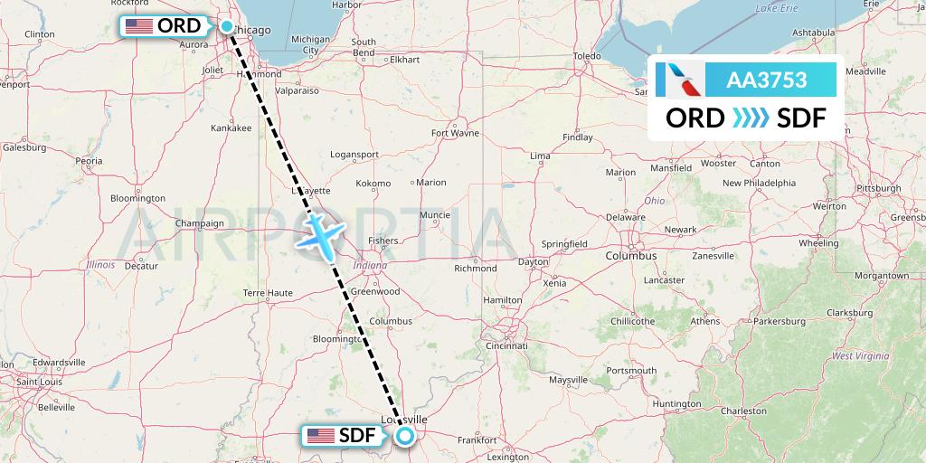 AA3753 American Airlines Flight Map: Chicago to Louisville