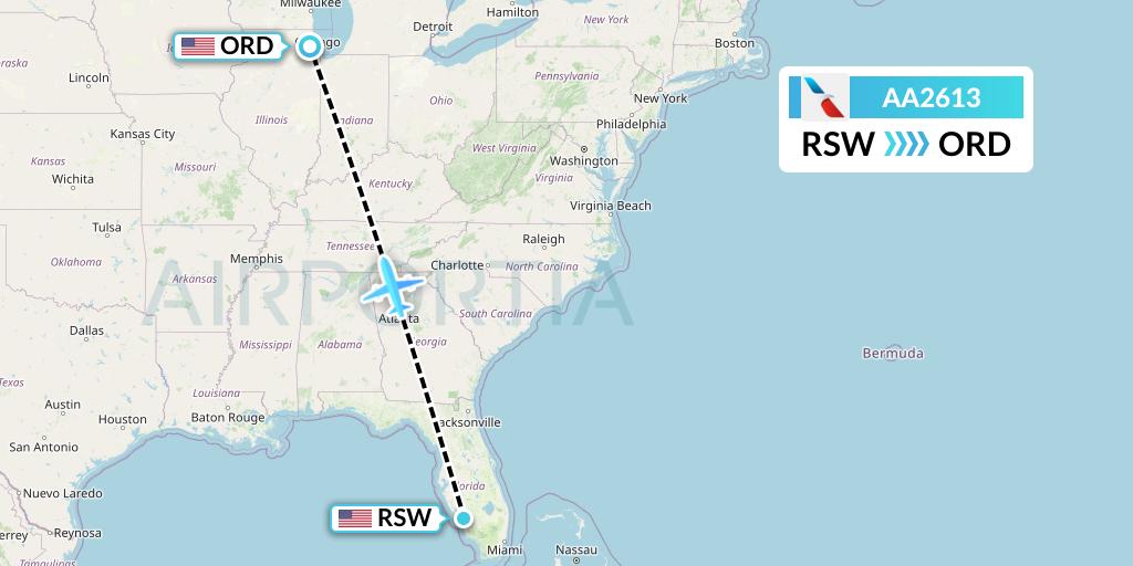 AA2613 American Airlines Flight Map: Fort Myers to Chicago