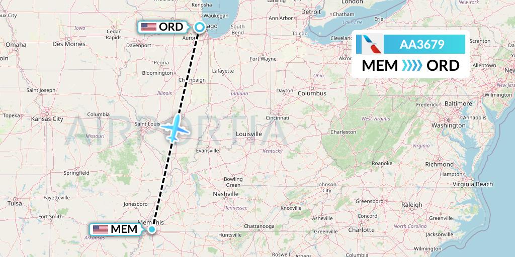 AA3679 American Airlines Flight Map: Memphis to Chicago