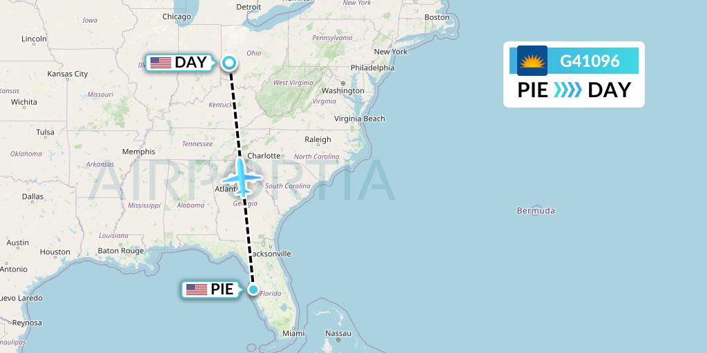 G41096 Allegiant Air Flight Map: St. Petersburg to Dayton