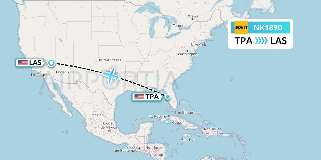 NK1890 Spirit Airlines Flight Map: Tampa to Las Vegas