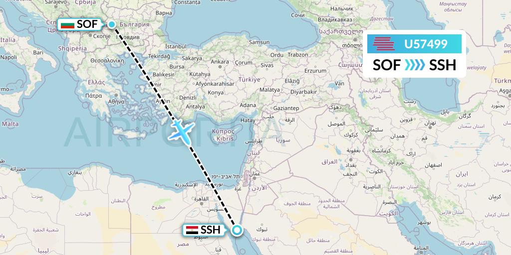 U57499 Karinou Airlines Flight Map: Sofia to Sharm el-Sheikh
