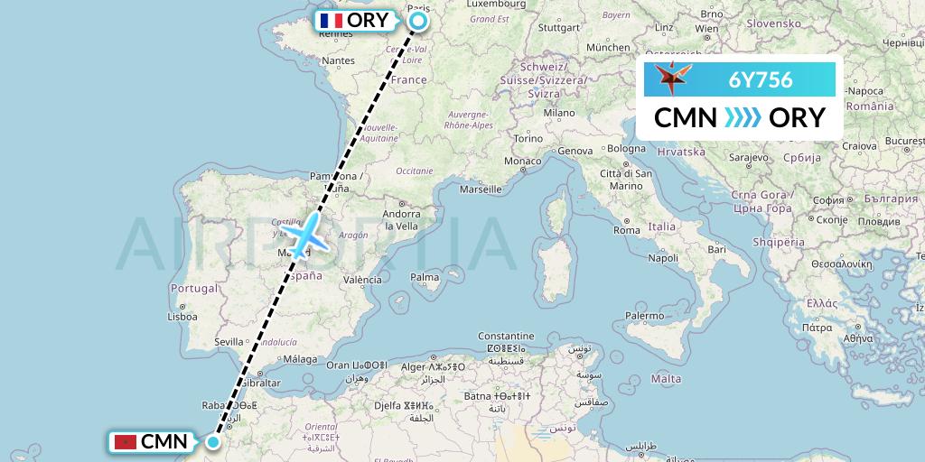 6Y756 SmartLynx Flight Map: Casablanca to Paris
