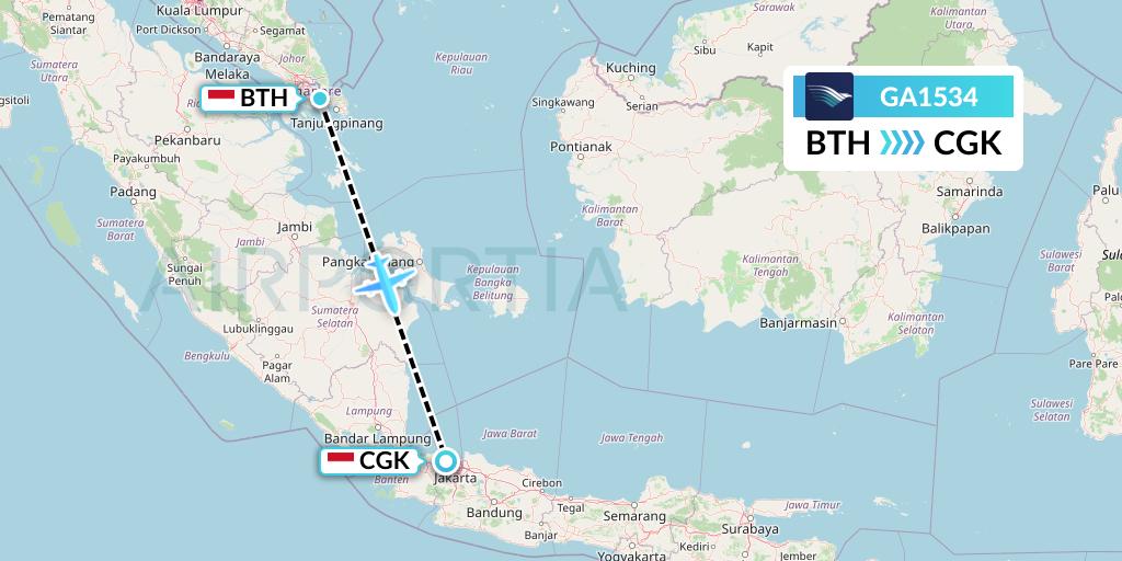 GA1534 Garuda Indonesia Flight Map: Batam to Jakarta