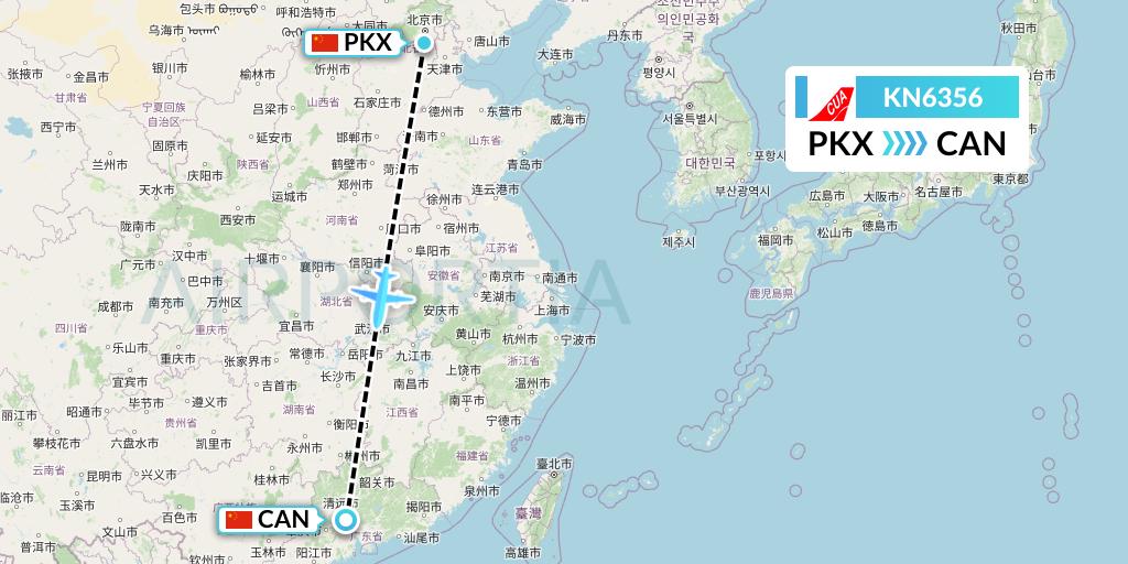 KN6356 China United Airlines Flight Map: Beijing to Guangzhou