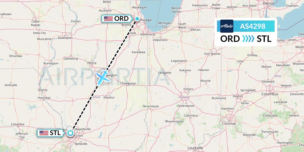 AS4298 Alaska Airlines Flight Map: Chicago to St. Louis