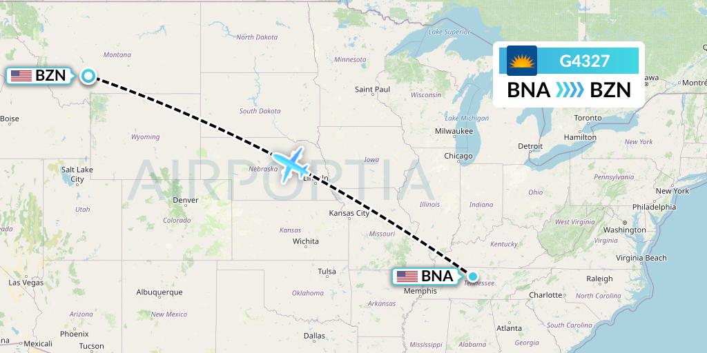 G4327 Allegiant Air Flight Map: Nashville to Bozeman