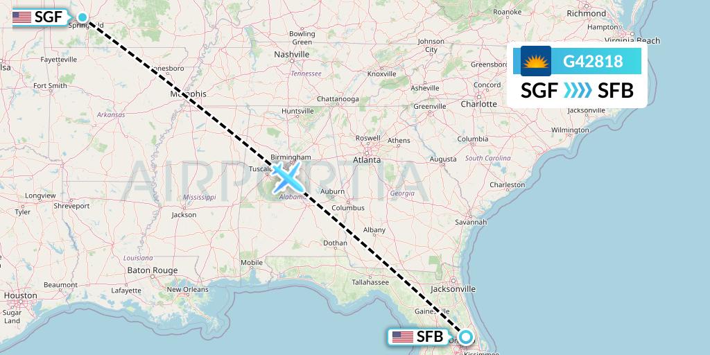 G42818 Allegiant Air Flight Map: Springfield to Orlando