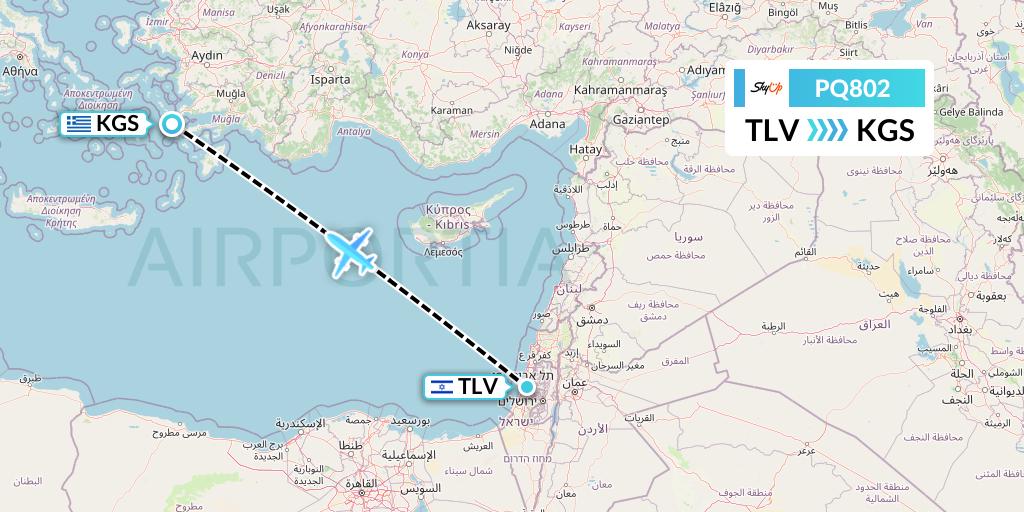 PQ802 SkyUp Airlines Flight Map: Tel Aviv to Kos