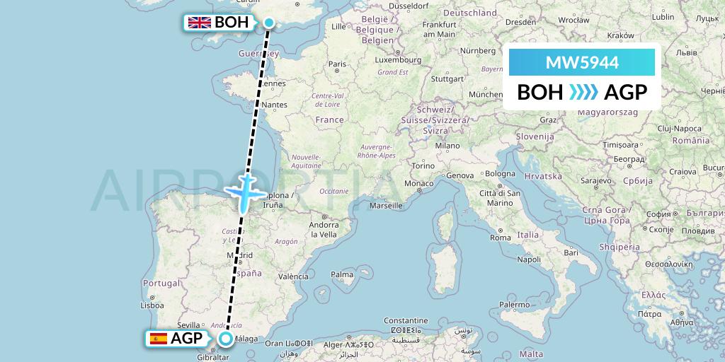 MW5944 Mokulele Flight Service Flight Map: Bournemouth to Malaga