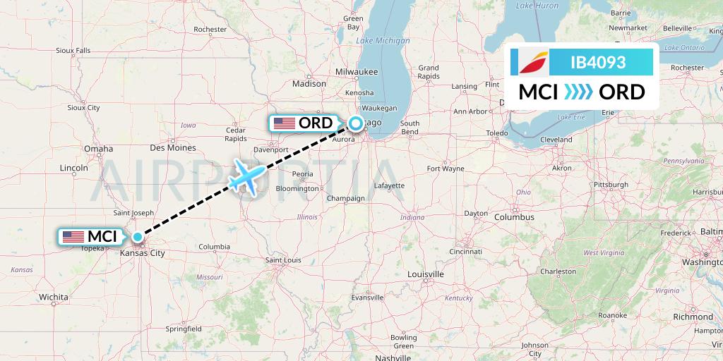 IB4093 Iberia Flight Map: Kansas City to Chicago