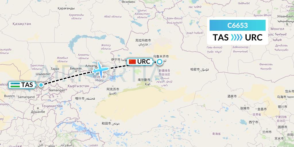 C6653 Capitol Air Express Flight Map: Tashkent to Urumqi