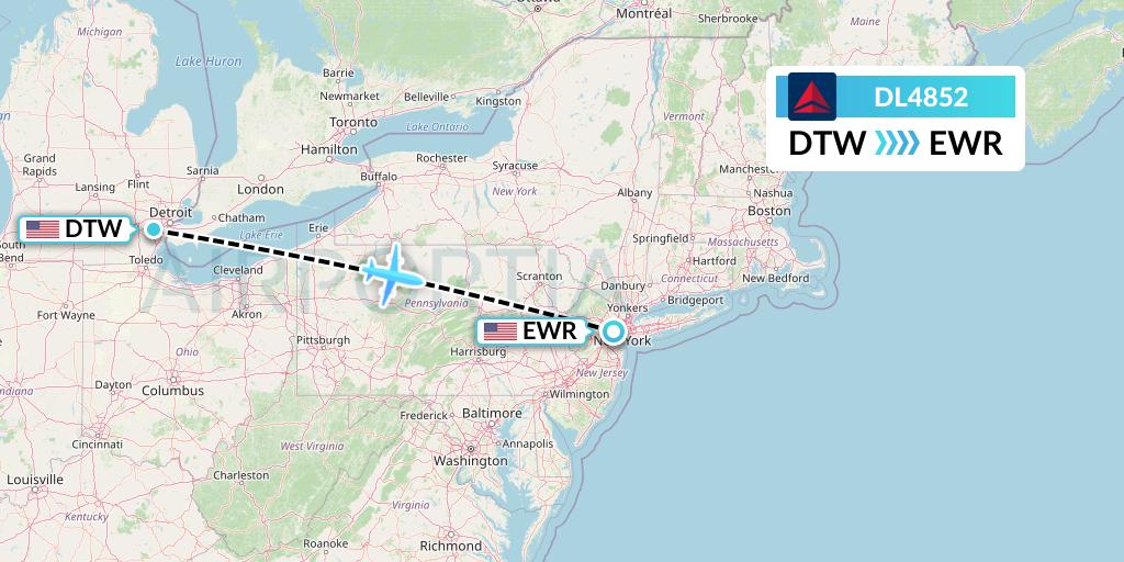 DL4852 Delta Air Lines Flight Map: Detroit to New York