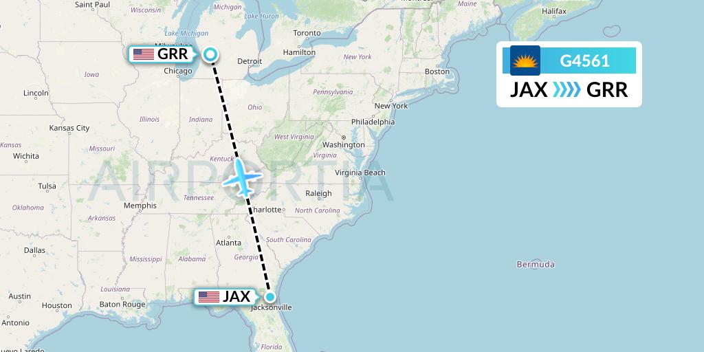 G4561 Allegiant Air Flight Map: Jacksonville to Grand Rapids