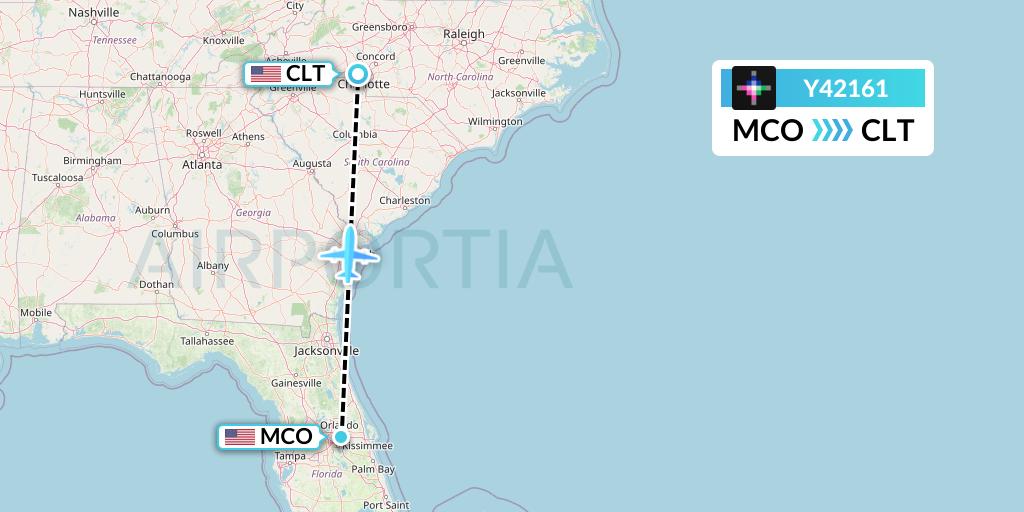 Y42161 Volaris Flight Map: Orlando to Charlotte