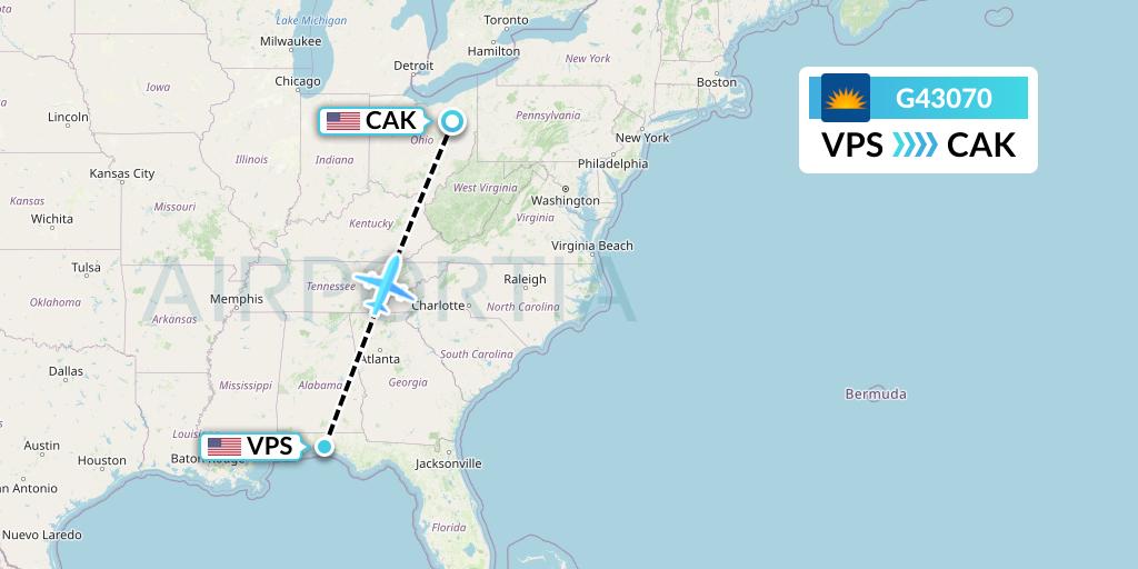 G43070 Allegiant Air Flight Map: Valparaiso to Akron