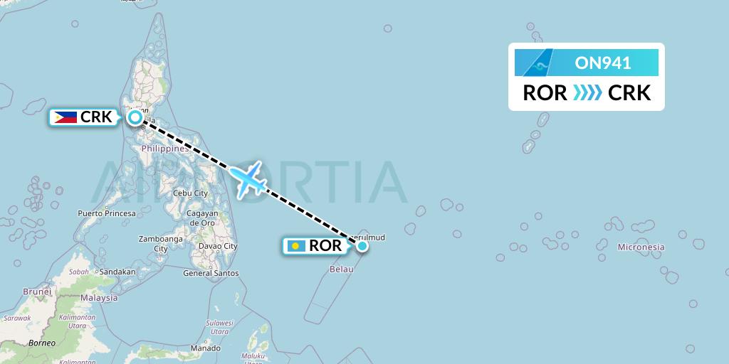 ON941 Nauru Airlines Flight Map: Airai to Angeles City